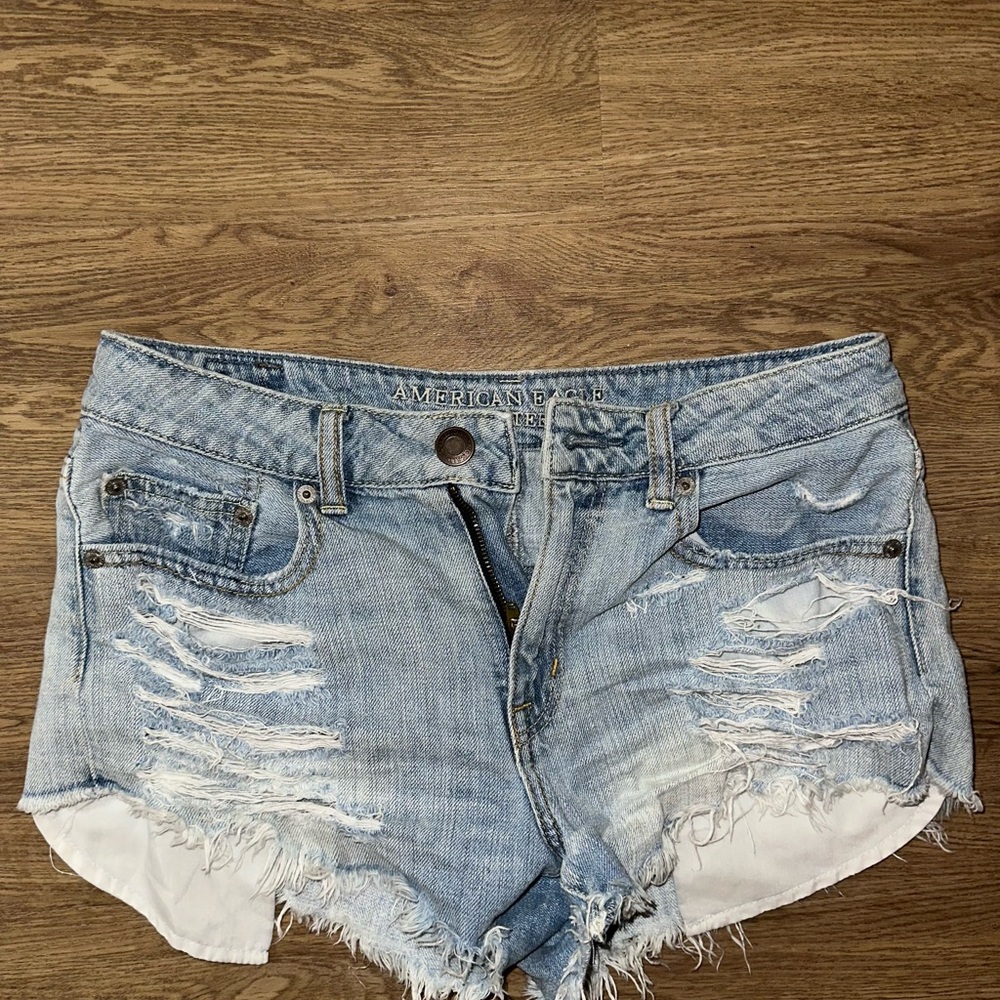 American Eagle Outfitters Women's Distressed Blue Jean Shorts